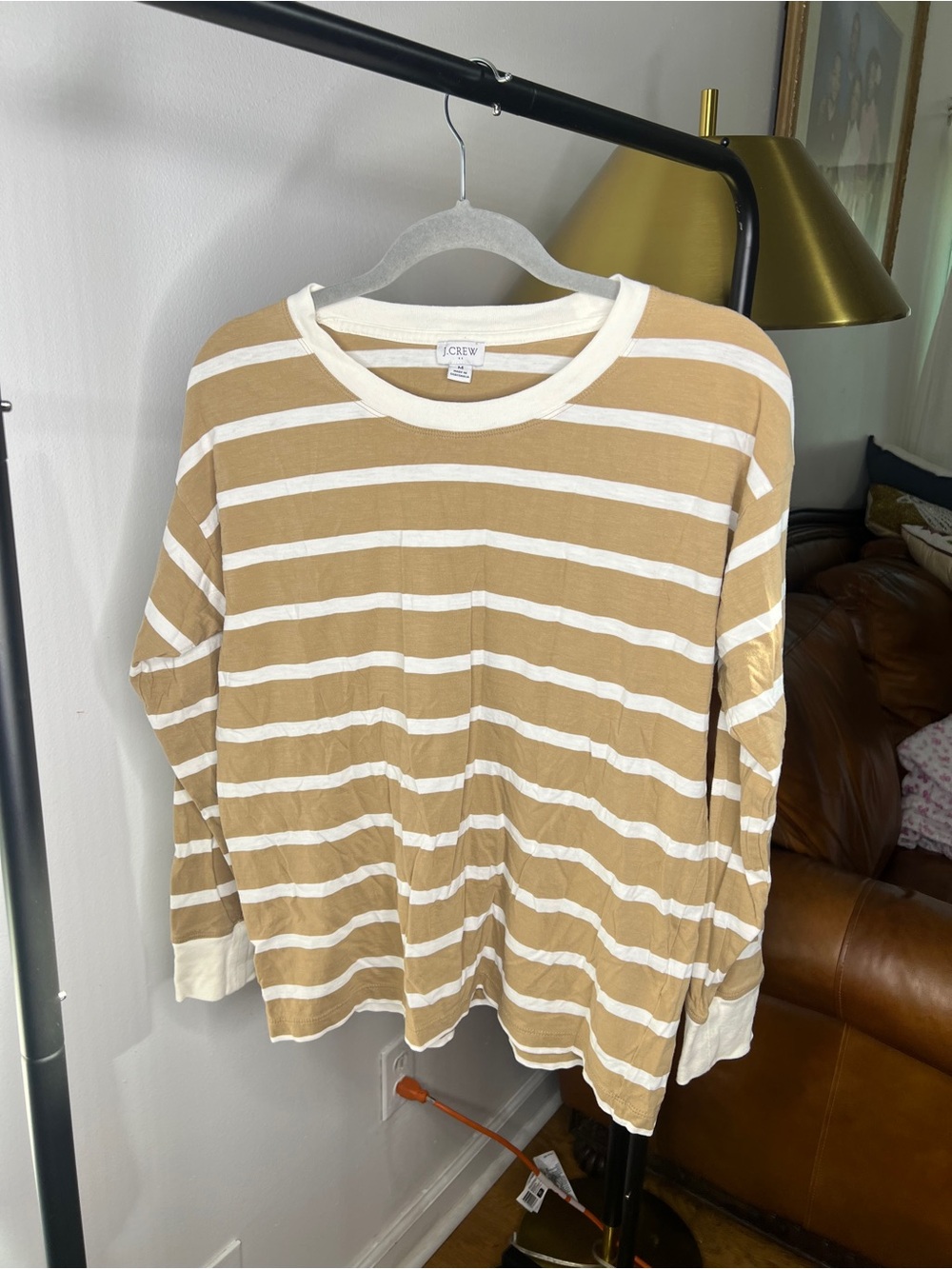 J. Crew Tan and White Striped Long Sleeve Tee